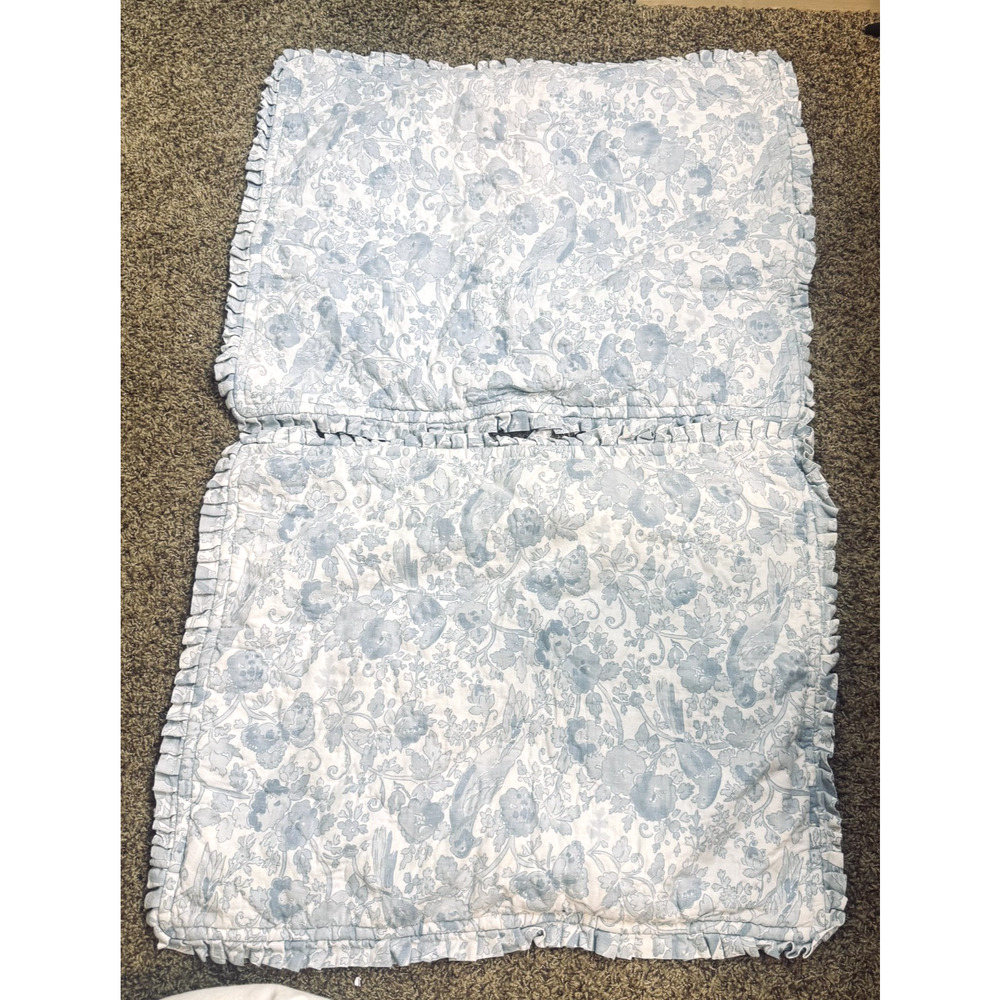 2 SFERRA Italy Boudoir Pillow Sham Blue floral linen cotton cottage shabby chic